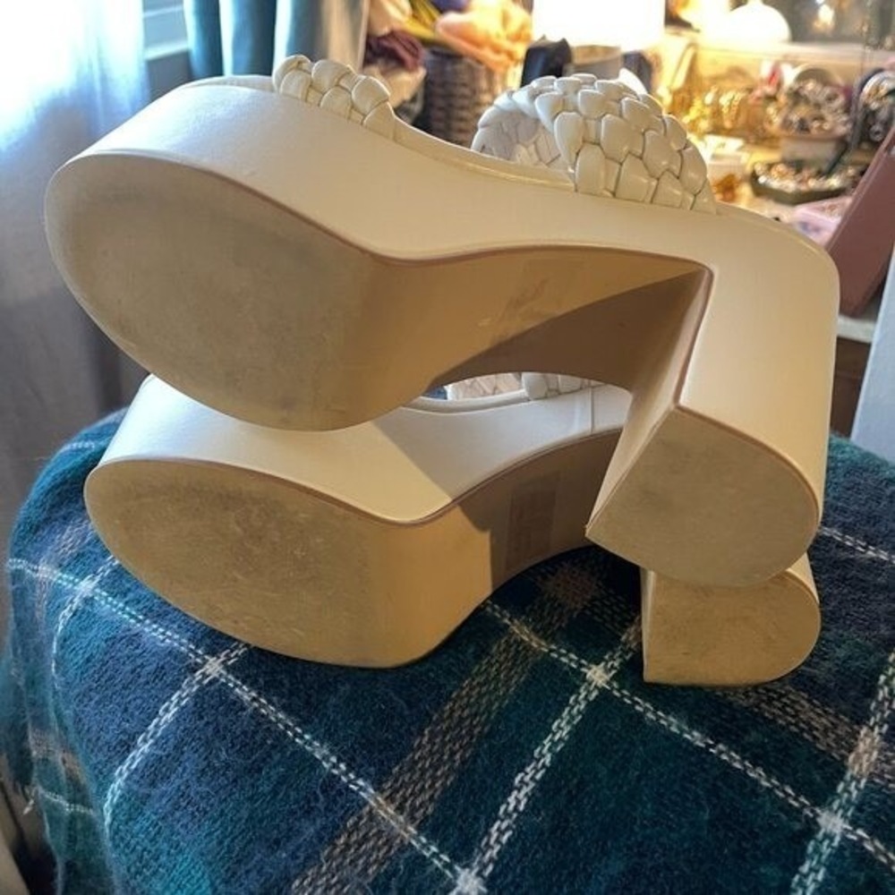 Jeffrey Campbell chunky heel platform WILEY white braided synthetic fair cond. 8 - Picture 2 of 6